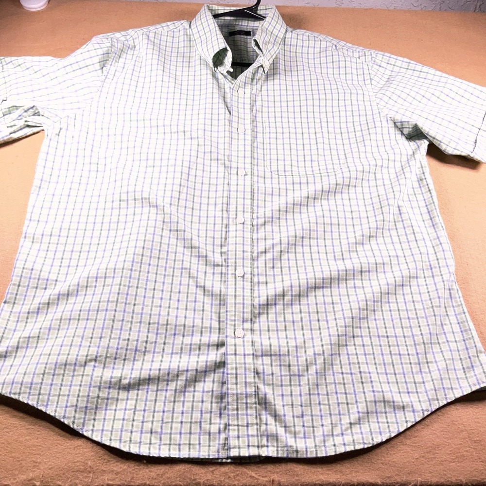 Arrow Mens XL Short Sleeve Button Down Shirt Green Blue Plaid 5210717 S2019